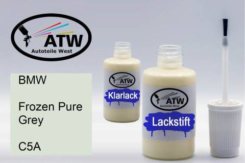 BMW, Frozen Pure Grey, C5A: 20ml Lackstift + 20ml Klarlack - Set, von ATW Autoteile West.